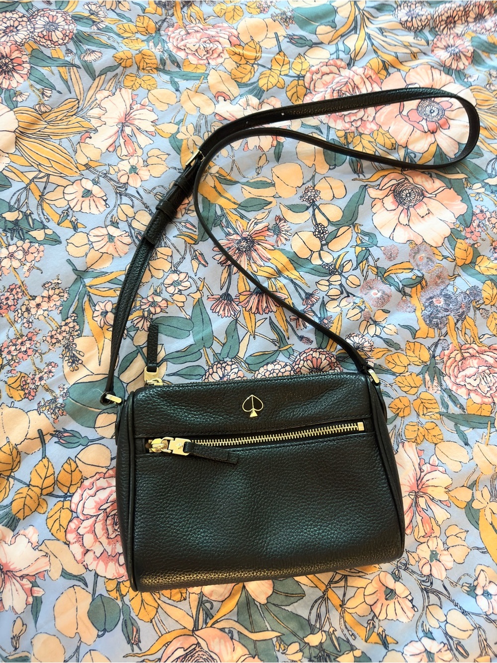 kate spade Black Pebbled Leather Gold-Accent Crossbody Bag - Picture 1 of 14